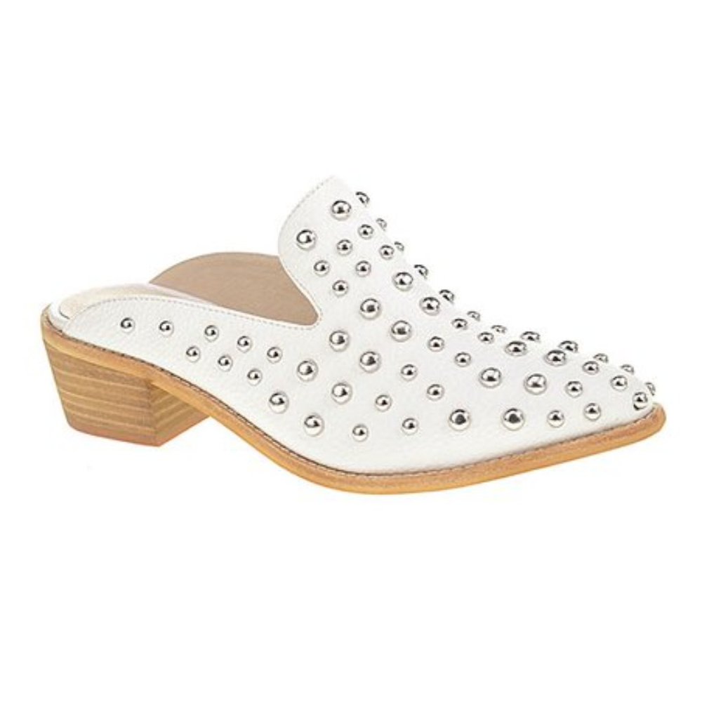 White Studded Mules